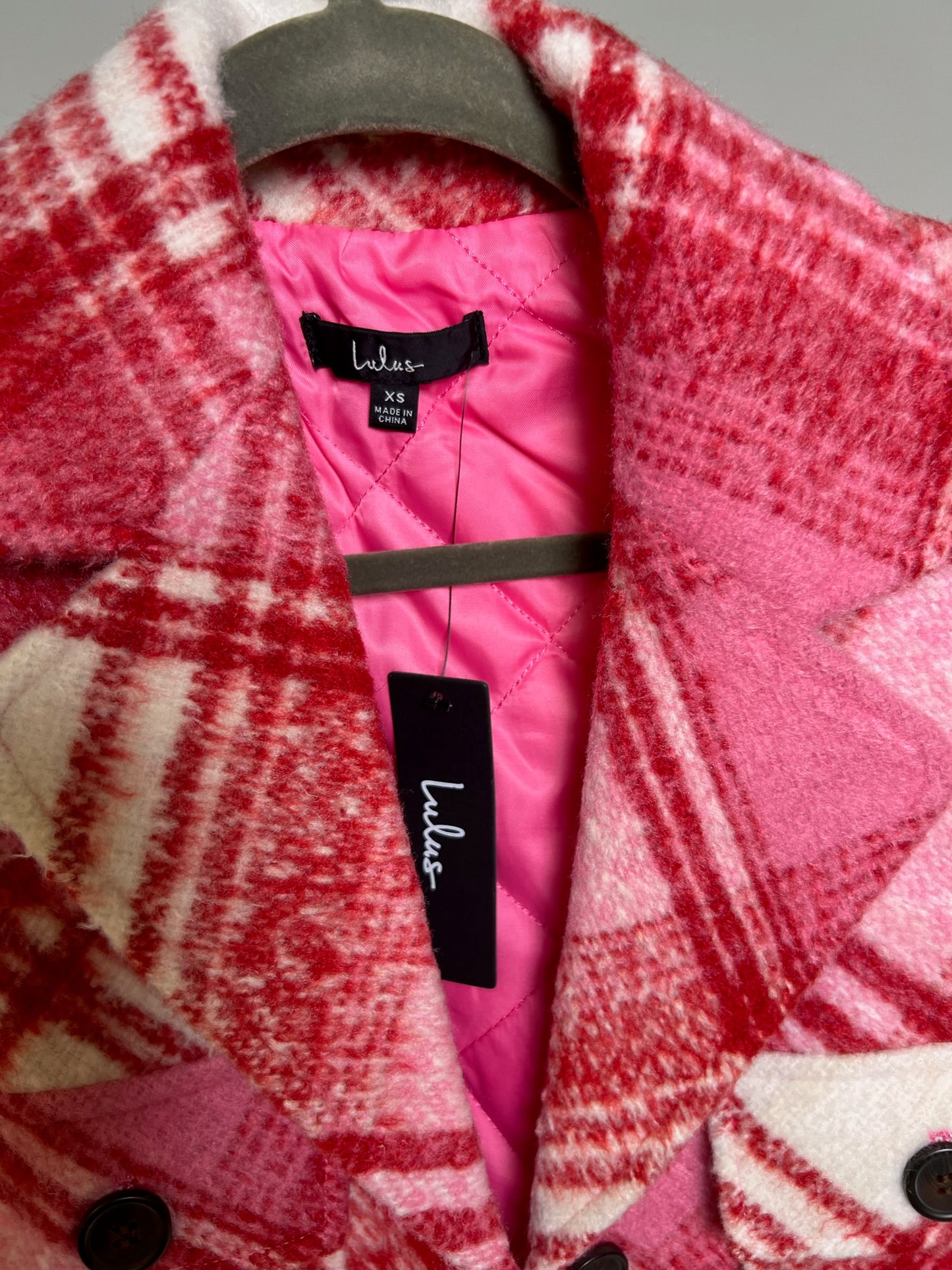 Lulu's Cute Overload Pink and Red Plaid Coat