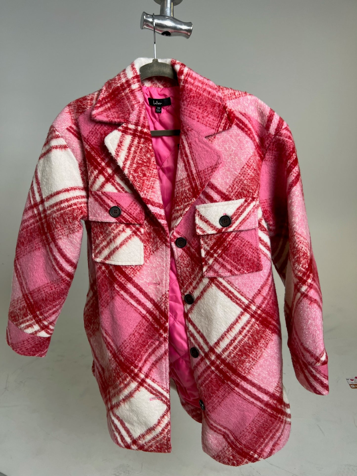 Lulu's Cute Overload Pink and Red Plaid Coat