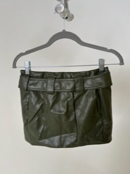 Mistress Rocks Olive Vegan Belted Mini Skirt