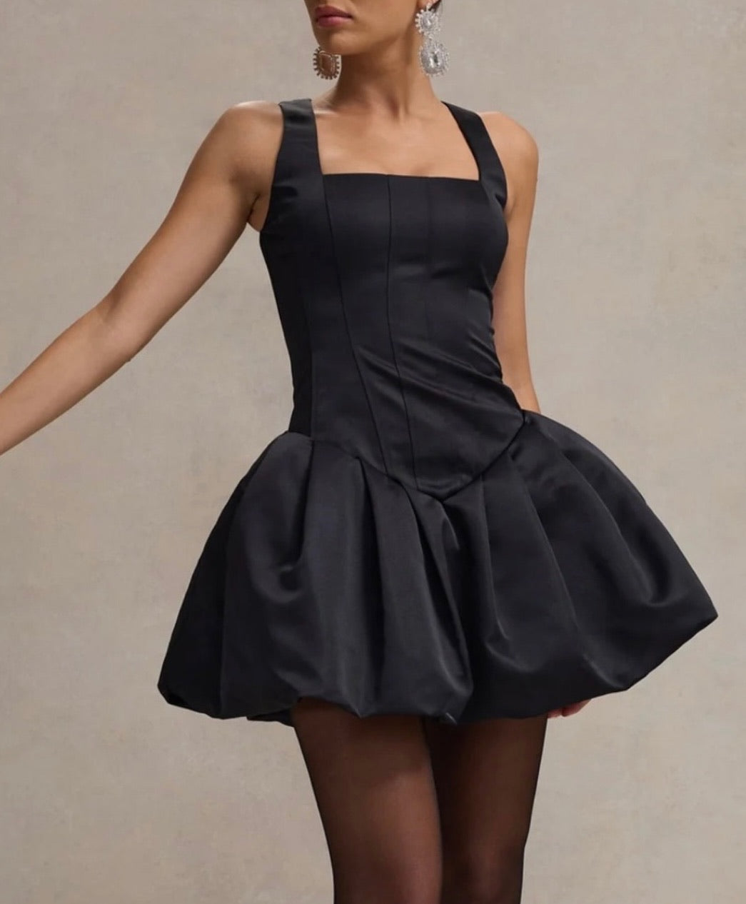 Club L London Bramble Satin Square-Neck Puffball Mini Dress