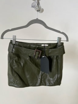 Mistress Rocks Olive Vegan Belted Mini Skirt