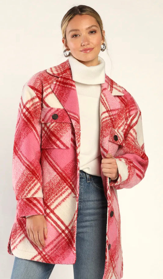Lulu's Cute Overload Pink and Red Plaid Coat
