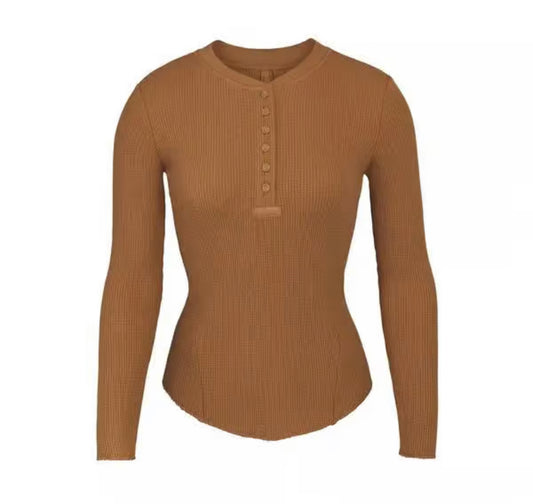 Skims Waffle Knit Henley Longsleeve